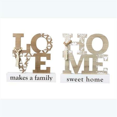 YOUNGS Wood Carved Home & Love Tabletop Sign, Assorted Color - 2 Piece 21120